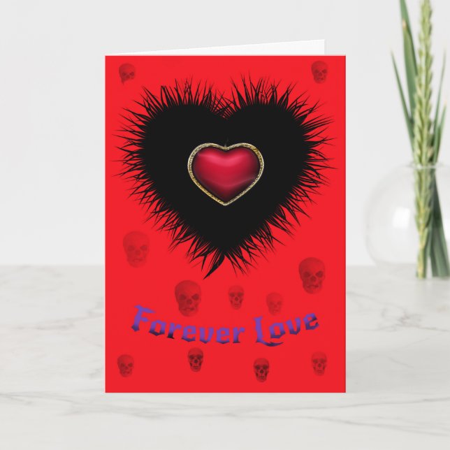 Tarjeta San Valentín de calaveras y corazones (Anverso)
