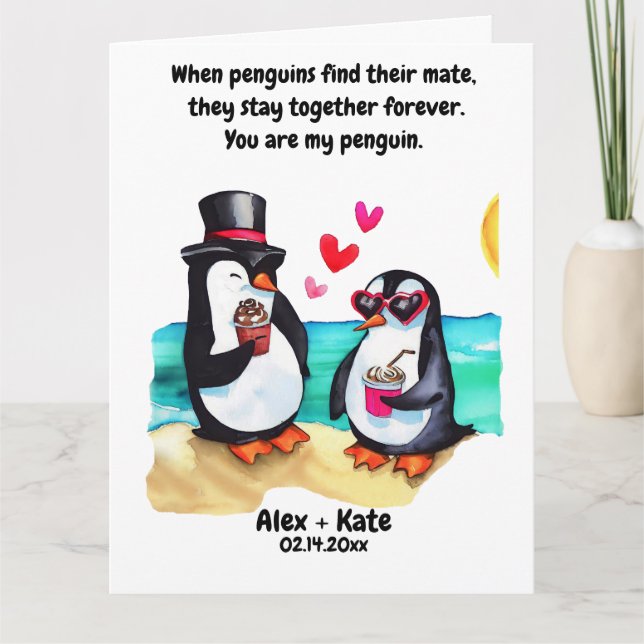 Tarjeta San Valentín de pingüinos  (Anverso)