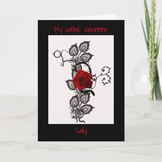 Tarjeta San Valentín de rosa rojo gótico (Anverso)