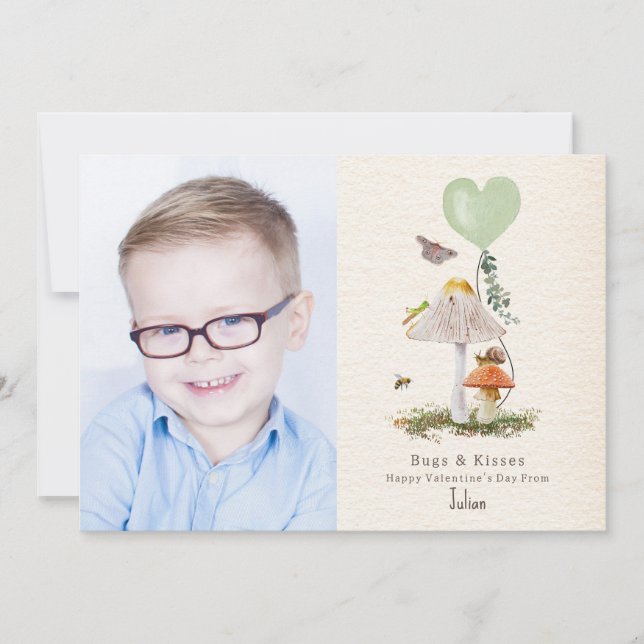 Tarjeta San Valentín de salón de hongos con bichos y besos (Anverso)