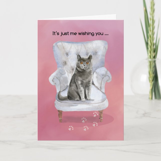 Tarjeta San Valentín del gato sentado en la silla (Anverso)