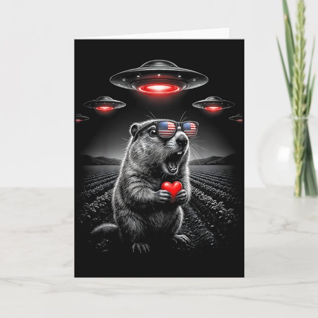 Tarjeta San Valentín divertido selfie de marmota alienígen (Anverso)