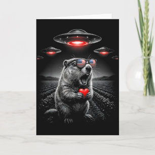 Tarjeta San Valentín divertido selfie de marmota alienígen