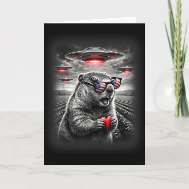 Tarjeta San Valentín divertidos Groundhog corazón selfie a (Anverso)