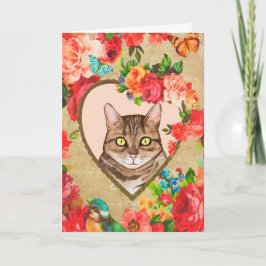 Tarjeta San Valentín femenino con un gato en un marco de c