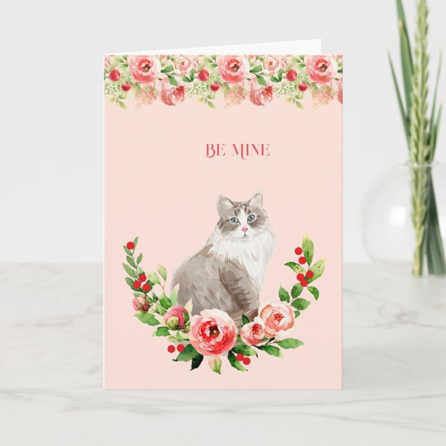 Tarjeta San Valentín femenino de la Floral Rosa del Gato (Anverso)