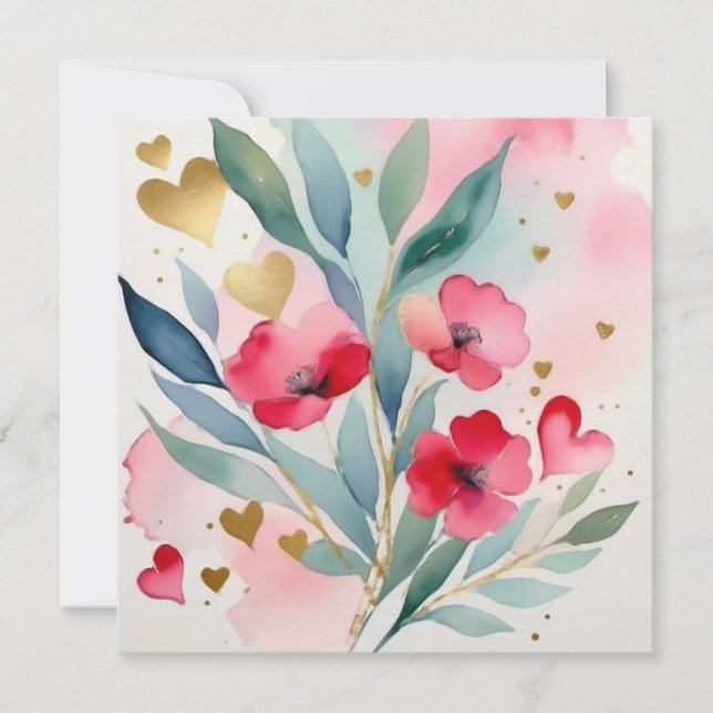 Tarjeta San Valentín Flores y Corazón San Valentín (Anverso)