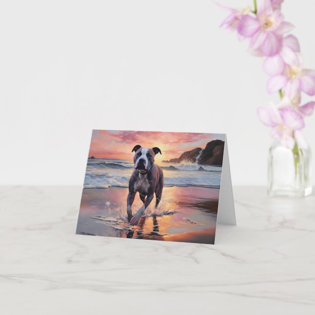 Tarjeta Sandy American Staffordshire Dog on Beach Sunset (Orquídea)