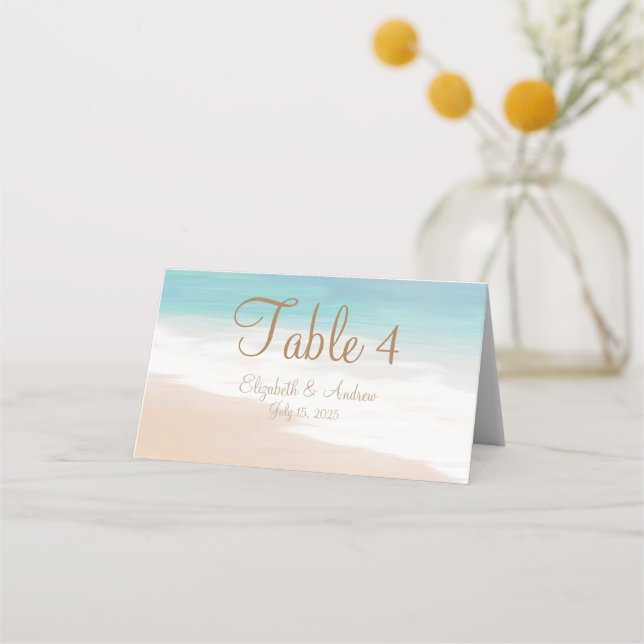 Tarjeta Sandy Beach Seaside Boda Place (Anverso)
