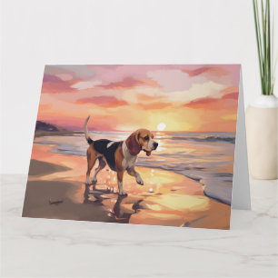 Tarjeta Sandy Paws Beagle Dog en Beach Sunset
