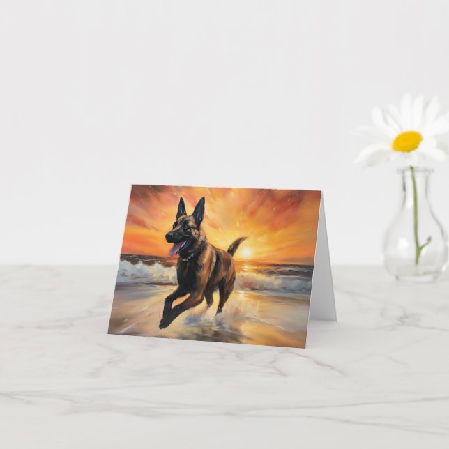 Tarjeta Sandy Paws con perro malinés belga en la puesta de (Planta pequeña)