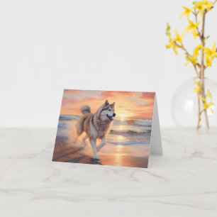 Tarjeta Sandy Paws Perro Malamute de Alaska en la puesta d