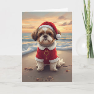 Tarjeta Sandy Paws y alegría navideña – Pequeño Santa de l