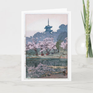 Tarjeta Sankei-en Garden, Hiroshi Yoshida, Woodcut
