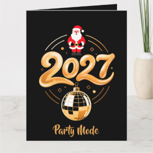Tarjeta Santa 2027 Modo Fiesta Disco de Navidad Dorado