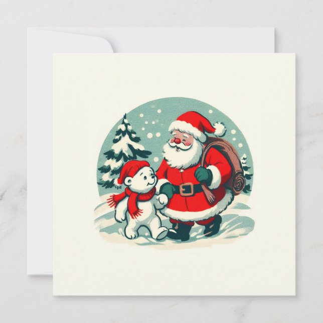 Tarjeta Santa and little polar bear (Anverso)