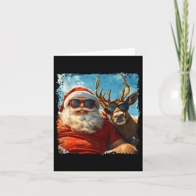 Tarjeta Santa And Reindeer Selfie Funny Christmas Vacation (Anverso)