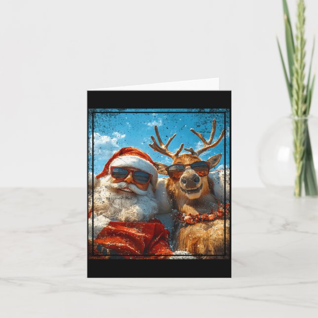 Tarjeta Santa And Reindeer Selfie Funny Christmas Vacation (Anverso)