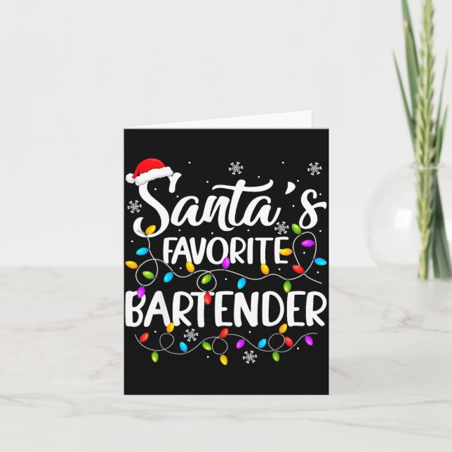 Tarjeta Santa Bartender Favorito Luces de Navidad Divertid (Anverso)