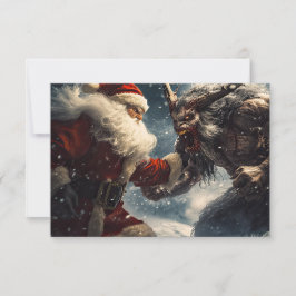 Tarjeta Santa Battling Snow Demon Flat Greeting Card