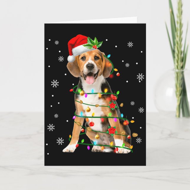 Tarjeta Santa Beagle Christmas Lights Xmas Dog Lover Men W (Anverso)