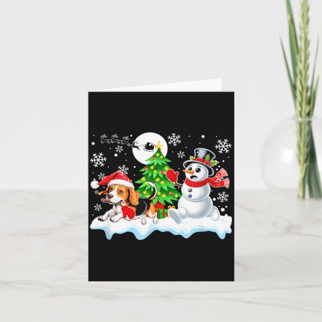Tarjeta Santa Beagle Snowman Running Friends Christmas Own (Anverso)