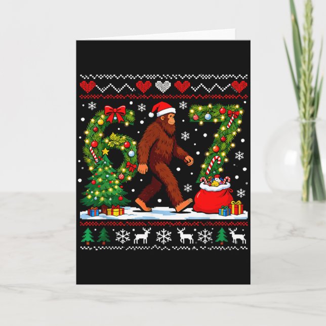 Tarjeta Santa Bigfoot Christmas Tree Funny Sasquatch 67  (Anverso)