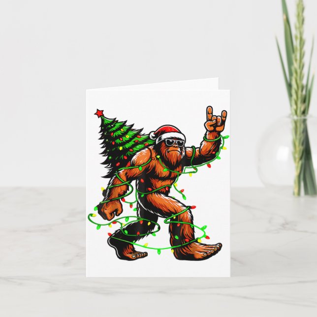 Tarjeta Santa Bigfoot Christmas Tree Xmas Lights Funny Sas (Anverso)