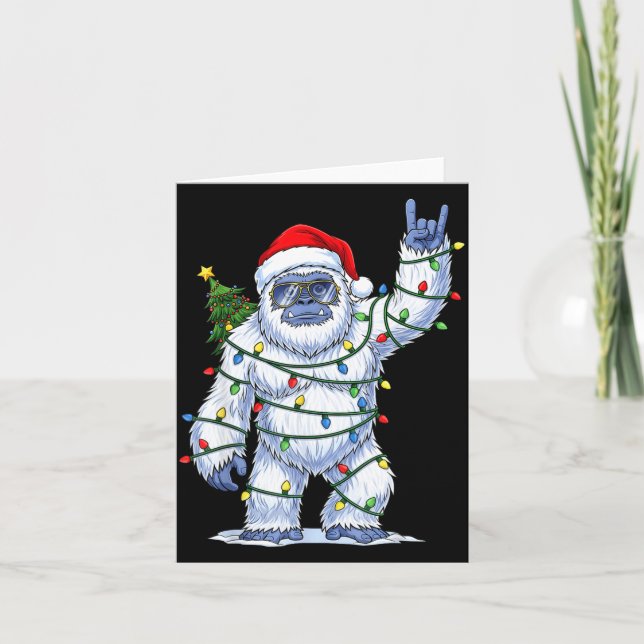 Tarjeta Santa Bigfoot Christmas Tree Xmas Lights Funny Sas (Anverso)