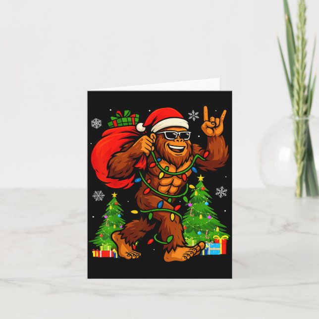 Tarjeta Santa Bigfoot Christmas Tree Xmas Lights Funny Sas (Anverso)
