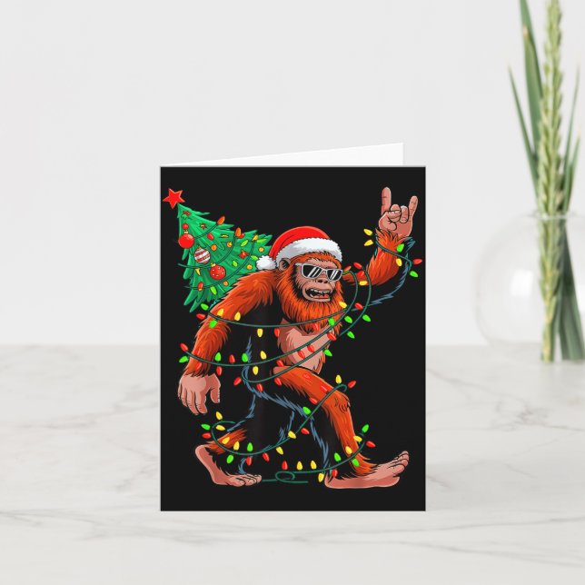 Tarjeta Santa Bigfoot Christmas Tree Xmas Lights Sasquatch (Anverso)