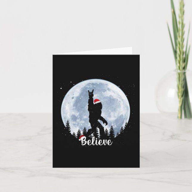 Tarjeta Santa bigfoot navidad rock roll sasquatch creer (Anverso)