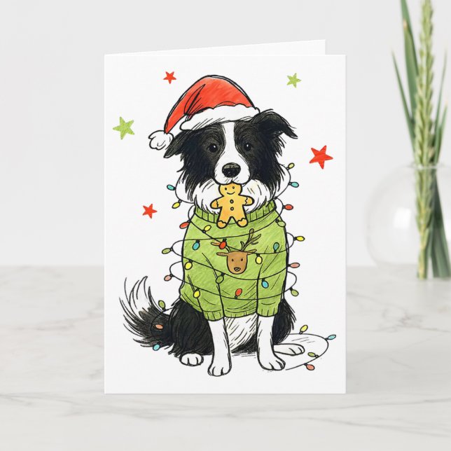 Tarjeta Santa Border Collie Christmas Border Collie Dog Mo (Anverso)