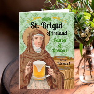 Tarjeta Santa Brígida de Irlanda y su barril de cerveza