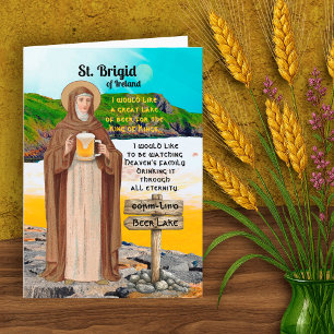 Tarjeta Santa Brígida de Irlanda y su Lago de Cerveza