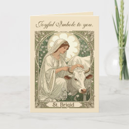Tarjeta Santa Brígida Patrona De Irlanda Con Vaca Blanca