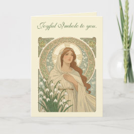 Tarjeta Santa Brígida y campanillas de invierno una quietu
