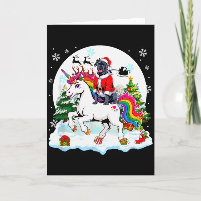 Tarjeta Santa Cane Corso Riding Unicorn Reindeer Christmas (Anverso)