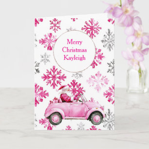 Tarjeta Santa Car con copas de nieve rosa