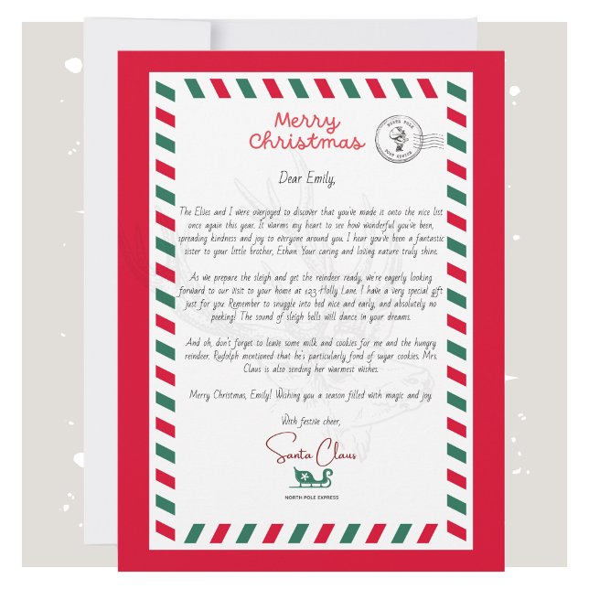 Tarjeta Santa Carta personalizada para niños (Personalized Santa Letter Christmas Card for Kids)