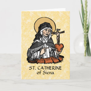 Tarjeta Santa Catalina de Siena con Corazón con Cruz 