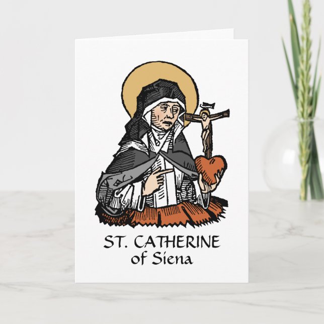 Tarjeta Santa Catalina de Siena con el corazón crucifijo (Anverso)