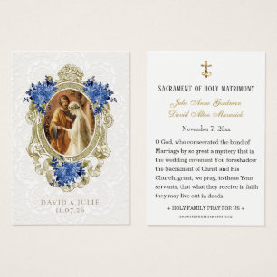 Tarjeta Santa Católica Azul Floral Dorada de Boda