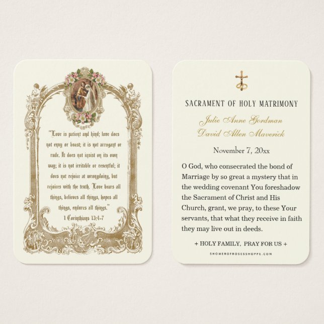 Tarjeta santa católica tradicional de boda (Anverso y reverso)