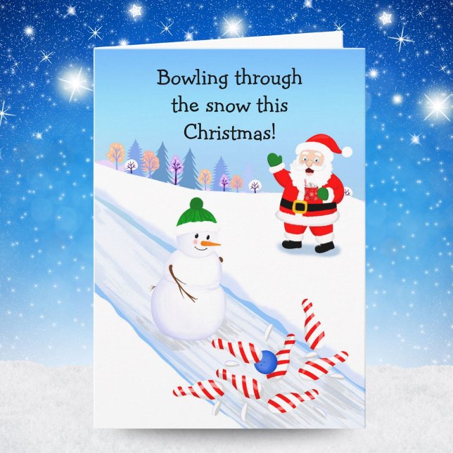 Tarjeta Santa Cheering Snowman Bowling (Subido por el creador)