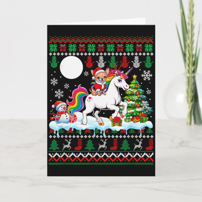 Tarjeta Santa Chihuahua Riding Unicorn Sweater Christmas O (Anverso)