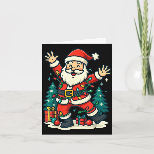 Tarjeta Santa Christmas Festive Jolly Dance Snowy Lights F (Anverso)