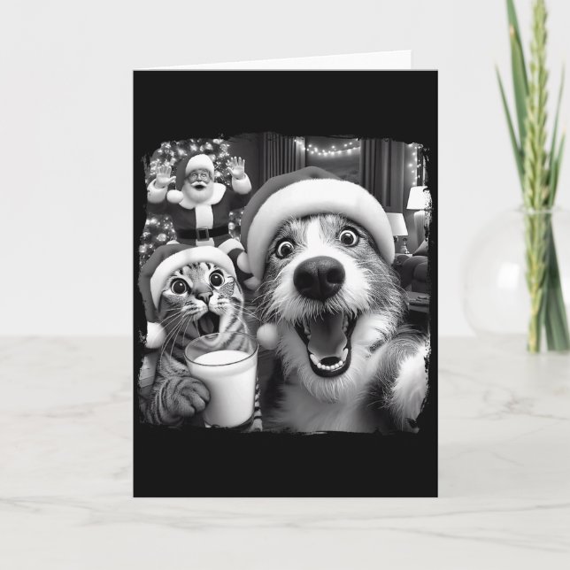 Tarjeta Santa Christmas Funny Cat Taking Selfie Racoon Xma (Anverso)