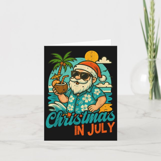 Tarjeta Santa Christmas In July Palm Tree Xmas Summer Beac (Anverso)