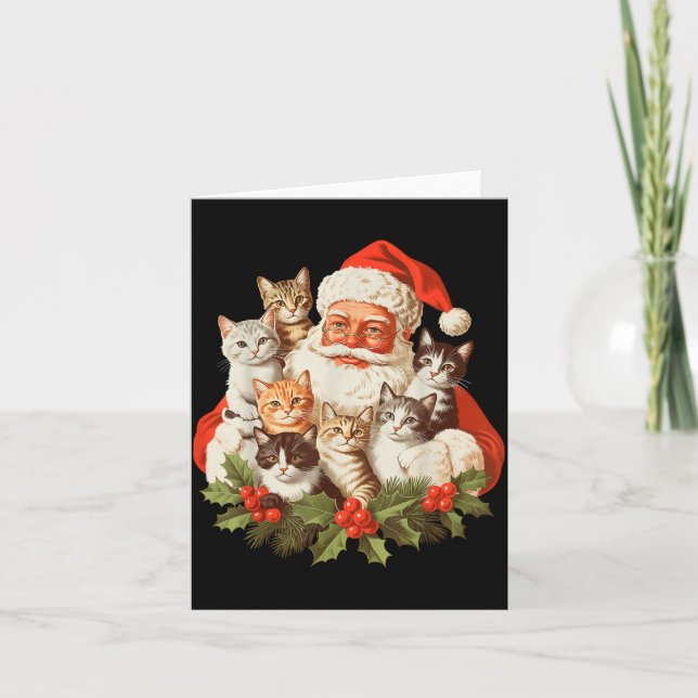 Tarjeta Santa Claus And Kittens Cats Christmas  (Anverso)